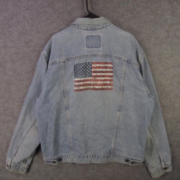 Levi's Denim Jacket Mens XL Light Wash Trucker American Flag Patch 70507-0389 - Picture 7 of 7